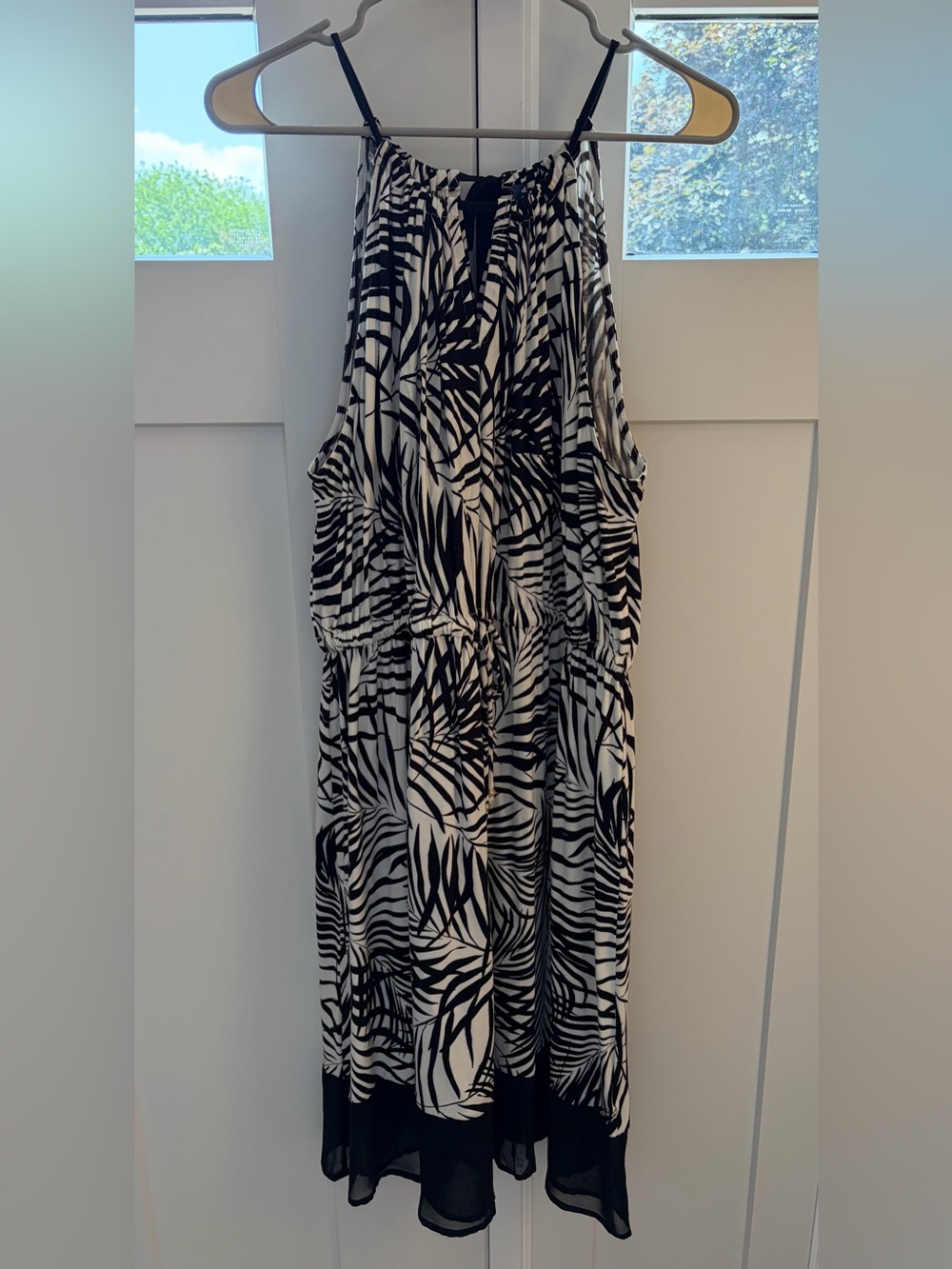 Peter Som Black White Tropical Print Halter Dress Tie Waist XL